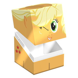 Squaroes Squaroe Apple Jack Deck-Box, My Little Pony Design, geöffnet, gelb mit Apfelmotiv, für TCG-Zubehör.
