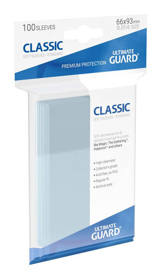 Ultimate Guard Classic Soft Sleeves, 100 transparente Kartenhüllen für Sammelkarten, Standardgröße.