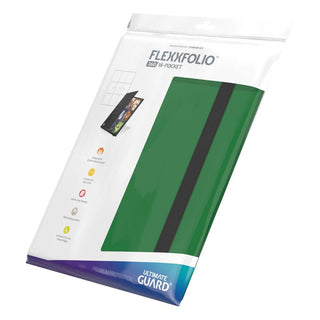 Grüne Ultimate Guard Flexxfolio 360 Kartenmappe mit 18-Pocket-Design in Verpackung.