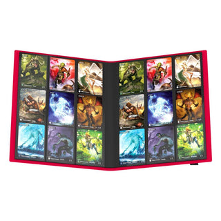 Rote Ultimate Guard Flexxfolio 360 Kartenmappe, offen mit Sammelkarten in 18-Pocket-Seiten.