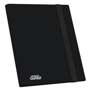 Schwarze Ultimate Guard Flexxfolio 360 Kartenmappe mit elastischem Band, 18-Pocket-Design für Sammelkarten.