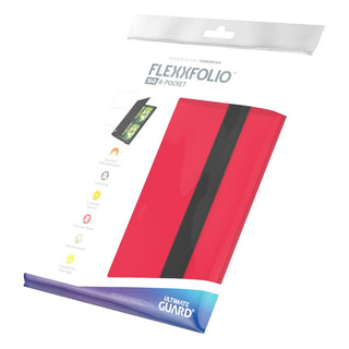 Rote Ultimate Guard Flexxfolio 160 Kartenmappe mit 8-Pocket-Design und schwarzem Gummiband.