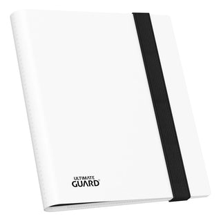 Weiße Ultimate Guard Flexxfolio 160 Kartenmappe mit schwarzem Gummiband, 8-Pocket Design.