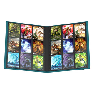 Ultimate Guard Flexxfolio 360, petrolblau, geöffnet mit Sammelkarten in 18-Pocket-Pages.