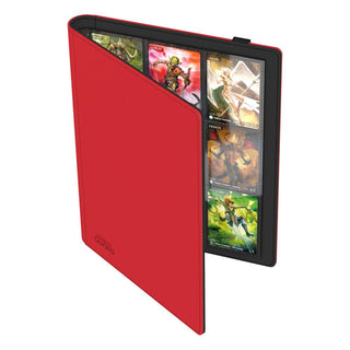Rote Ultimate Guard Flexxfolio 360 Kartenmappe mit XenoSkin-Einband und sichtbaren Sammelkarten in 18-Pocket-Seiten.