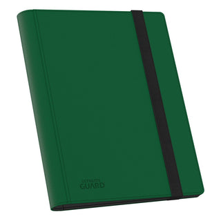 Grüne Ultimate Guard Flexxfolio 360 Kartenmappe mit XenoSkin-Einband und elastischem Verschluss.