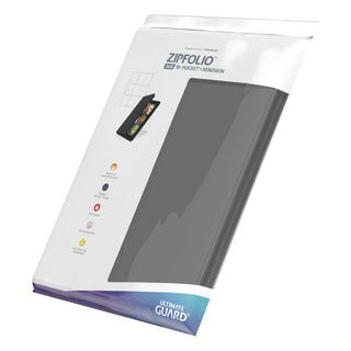 Ultimate Guard Zipfolio 360, graue Kartenmappe mit XenoSkin, 18-Pocket, für Sammelkarten, in Verpackung.