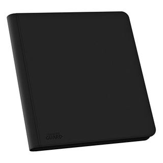 Schwarze Ultimate Guard Zipfolio 480 Kartenmappe mit XenoSkin-Einband und Reißverschluss, 24-Pocket-Design.