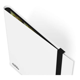 Weiße Ultimate Guard Flexxfolio 480 Kartenmappe mit schwarzem Gummiband, ideal für Playsets.
