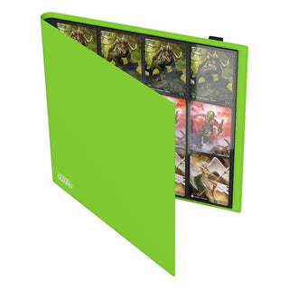 Hellgrüne Ultimate Guard Flexxfolio 480 Kartenmappe, geöffnet mit sichtbaren Karten.