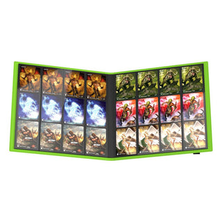 Hellgrüne Ultimate Guard Flexxfolio 480 Kartenmappe, geöffnet mit 24 Karten pro Seite.