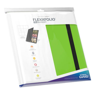 Hellgrüne Ultimate Guard Flexxfolio 480 Kartenmappe mit 24 Taschen, ideal für Playsets, strapazierfähig und flexibel.