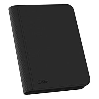 Schwarze Ultimate Guard Zipfolio 160 Kartenmappe mit XenoSkin-Einband und Reißverschluss für Sammelkarten.