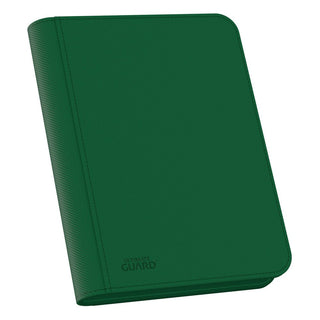 Grüne Ultimate Guard Zipfolio 160 Kartenmappe mit XenoSkin-Einband und Reißverschluss, 8-Pocket-Design.