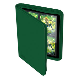 Grüne Ultimate Guard Zipfolio 160 Kartenmappe mit Reißverschluss, zeigt 8-Taschen-Seiten für Sammelkarten.