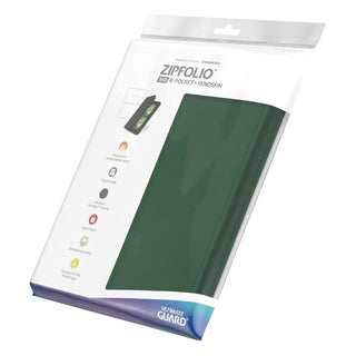 Grüne Ultimate Guard Zipfolio 160 Kartenmappe mit XenoSkin und Reißverschluss, 8-Pocket, für Sammelkarten.