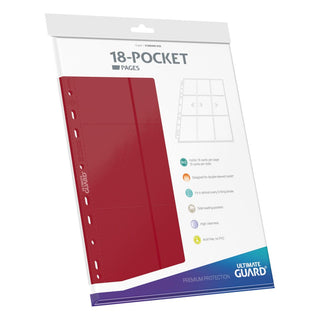 Ultimate Guard 18-Pocket Seiten, rot, 11er-Lochung, doppelseitig, für Ringordner, 10 Stück Packung.