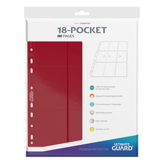 Ultimate Guard 18-Pocket Seiten, rot, doppelseitig, 11er-Lochung, 10er-Pack, passend für Ringordner.