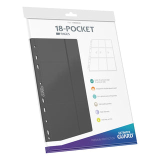 Ultimate Guard 18-Pocket Seiten, grau, doppelseitig, 11er-Lochung, für Ringordner, 10er-Pack.