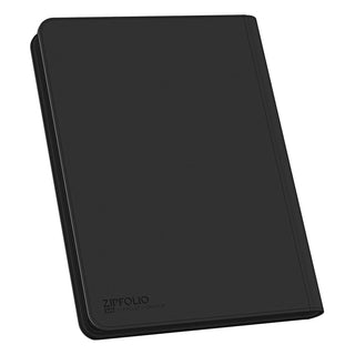 Schwarze Ultimate Guard Zipfolio 320 Sammelkartenmappe mit XenoSkin-Einband und Reißverschluss, 16-Pocket-Design.