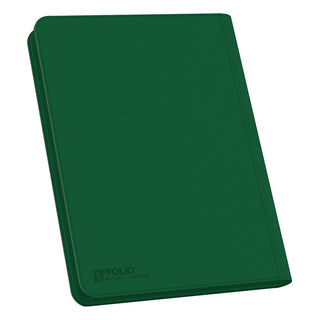 Grüne Ultimate Guard Zipfolio 320 Kartenmappe mit XenoSkin-Einband und Reißverschluss, 16-Pocket-Design für Sammelkarten.