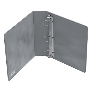 Grau XenoSkin 3-Ring-Ordner von Ultimate Guard, offen, mit verstärkten D-Ringen und beschreibbarem Indexlabel.