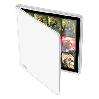 Weißes Ultimate Guard Zipfolio 480, 24-Pocket XenoSkin, geöffnet mit Karten.