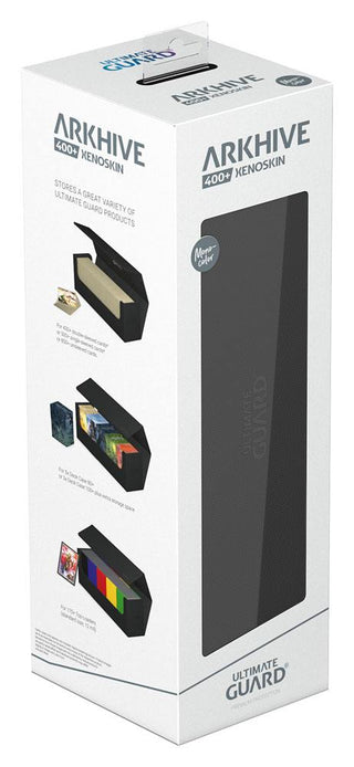 Ultimate Guard Arkhive 400+ XenoSkin Monocolor Schwarz, Kartenaufbewahrung, Verpackung mit Produktabbildungen.