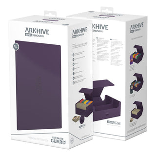 Ultimate Guard Arkhive 800+ XenoSkin violett, Kartenbox für 800+ Karten, Verpackungsvorder- und rückseite.
