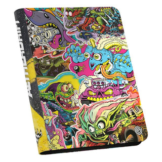 Buntes Zipfolio 360 Xenoskin mit Magic: The Gathering "Aetherdrift" Design, zeigt fantasievolle Rennautos.