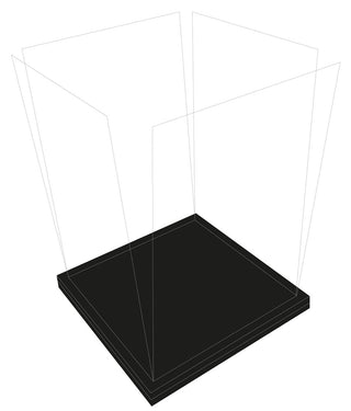 Ultimate Guard Supreme Display Case Expansion Pack mit 4 transparenten Seitenpaneelen auf schwarzem Sockel.