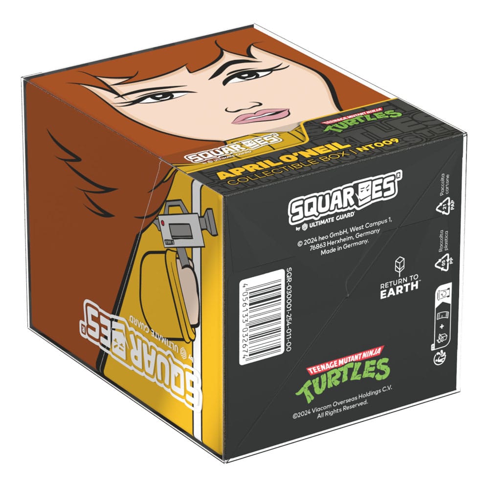 Squaroes April Box von Ultimate Guard, Teenage Mutant Ninja Turtles Edition, für 100 Karten, gelb mit April O'Neil Design.