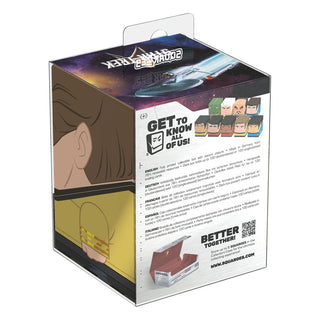 Squaroes Captain Kirk Deck-Box, Star Trek Design, Aufbewahrung für TCG-Decks, Ultimate Guard, Rückseite der Verpackung.