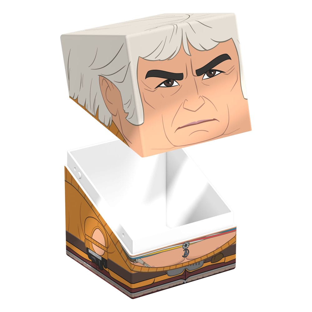 Khan Squaroe Deck-Box von Ultimate Guard, Star Trek Design, geöffnet, für TCG-Decks und Sammlerstücke.