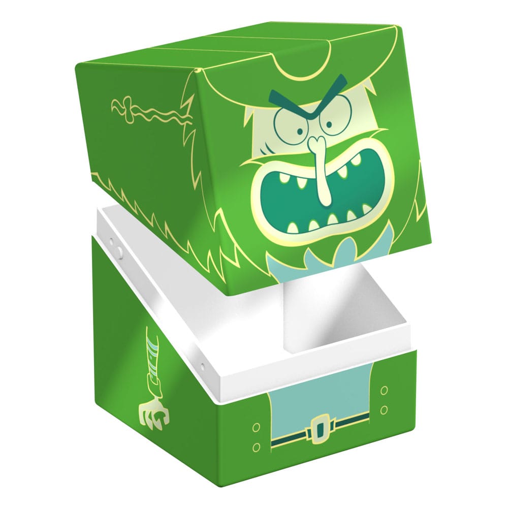 Grüne Squaroe-Box mit Flying Dutchman-Design aus SpongeBob SquarePants™, geöffnet, für TCG-Decks und Sammlerstücke.