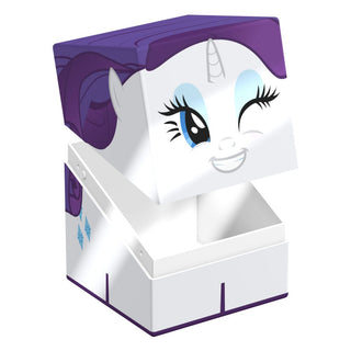 Squaroes Squaroe My Little Pony Rarity Deck-Box, weiß mit violettem Deckel, lächelndes Gesicht, für TCG-Zubehör.