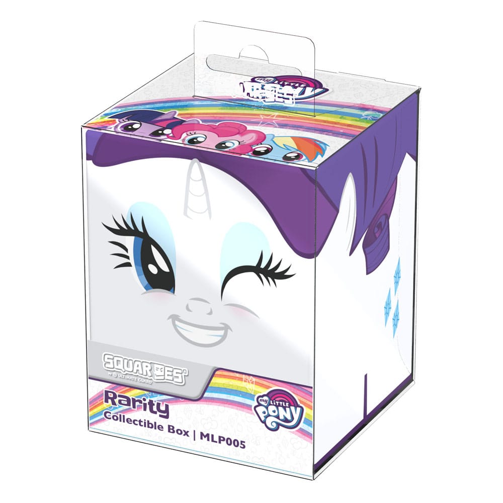 My Little Pony Rarity Sammelbox, weiß mit lila Details, für TCG-Decks und Zubehör.