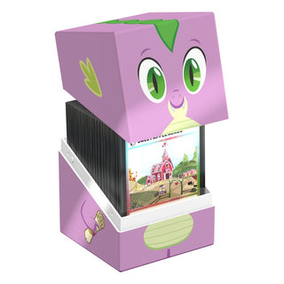 Lila Squaroe-Box mit Spike-Design aus My Little Pony, geöffnet, zeigt Karten im Inneren.