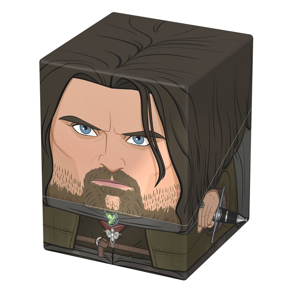 Sammelbox mit Aragorn-Design aus Herr der Ringe, ideal für TCG-Decks und Sammlerstücke.