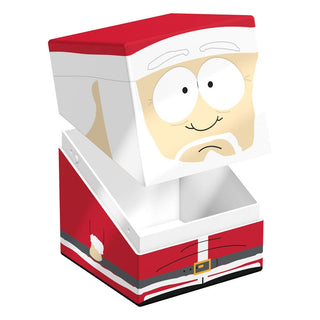 Santa Squaroe Box von Ultimate Guard, South Park Edition, geöffnet, für TCG-Decks, rot-weißes Design.