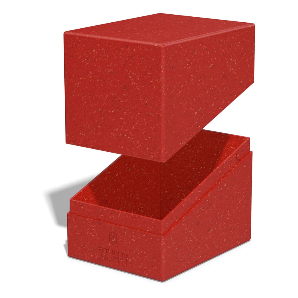 Rote Ultimate Guard Boulder Deck Box 133+, geöffnet, nachhaltiges Design.