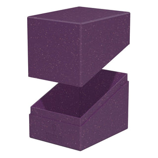 Violette Ultimate Guard Boulder Deck Box, geöffnet, nachhaltiges Design für TCG-Karten.
