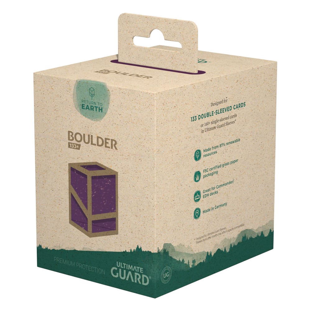 Ultimate Guard Boulder Deck Case 133+ in Violett, nachhaltige Verpackung für TCG-Karten, FSC-zertifiziert.