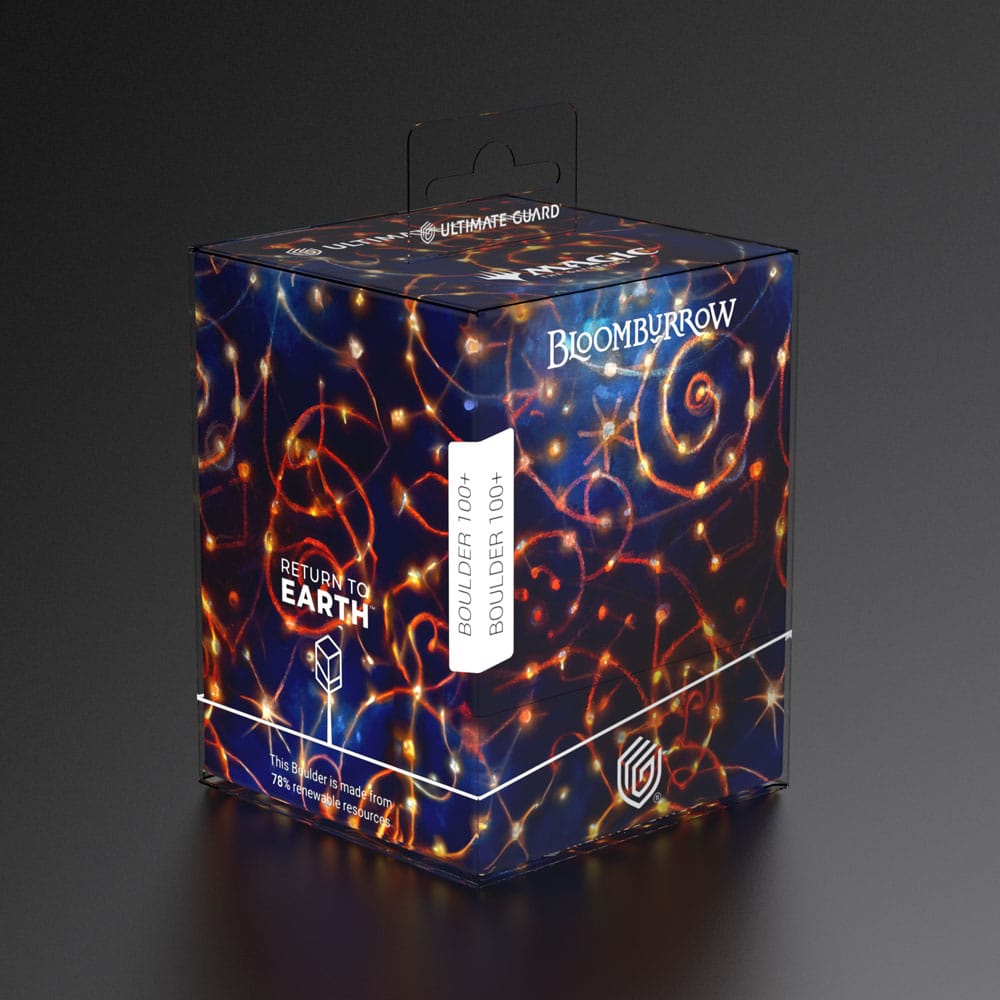 Ultimate Guard RTE Boulder 100+ Bloomburrow Magic: The Gathering Box mit leuchtendem Muster.
