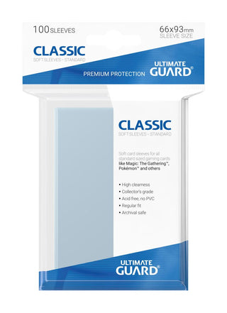 Ultimate Guard Classic Soft Sleeves, 100 transparente Kartenhüllen für Sammelkarten, Standardgröße.