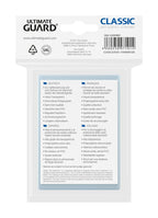 Ultimate Guard Classic Soft Sleeves, 100 transparente Kartenhüllen für Sammelkarten, Standardgröße, Verpackungsvorderseite.