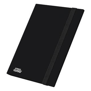 Schwarze Ultimate Guard Flexxfolio 360 Kartenmappe mit elastischem Verschluss, 18-Pocket-Design für Sammelkarten.