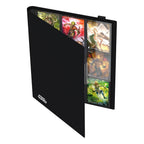 Schwarze Ultimate Guard Flexxfolio 360 Kartenmappe, geöffnet mit Sammelkarten sichtbar.