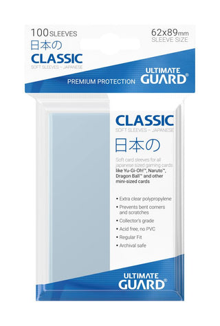 Ultimate Guard Classic Soft Sleeves, 100 transparente Hüllen für japanische Sammelkarten, 62x89mm, hohe Transparenz.