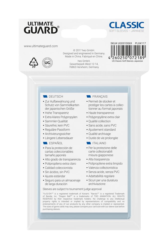 Ultimate Guard Classic Soft Sleeves, 100 transparente Hüllen für japanische Sammelkarten, hohe Transparenz, Polypropylen.